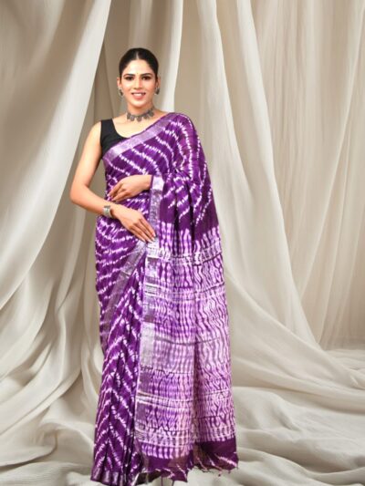 Handblock printed linen saree with blouse piece