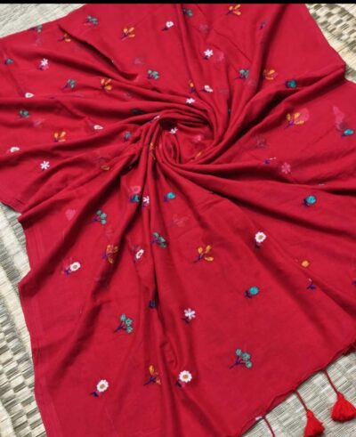 Embroidered mul cotton saree