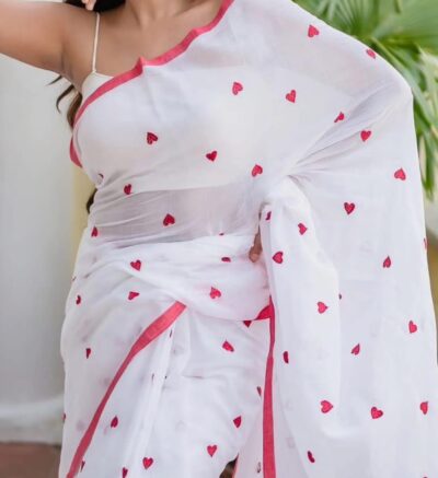 Embroidered mul cotton saree