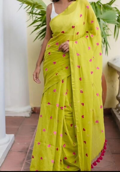 Embroidered mul cotton saree