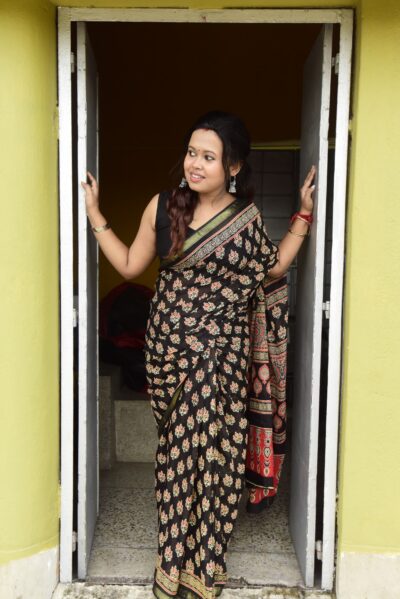 Ajrakh Print Chanderi Cotton Saree